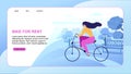 Cartoon Woman Rent Bike City Eco Transportation