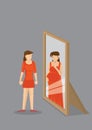 Cartoon Woman Sees Herself as Expectant Mother n Mirror Vector I
