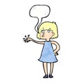 cartoon woman showing off engagement ring with speech bubble Royalty Free Stock Photo