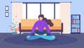 Cartoon Woman Sitting Eyes Closed Home Meditation
