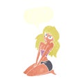 cartoon woman in skimpy clothing with speech bubble