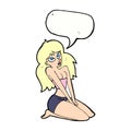 cartoon woman in skimpy clothing with speech bubble