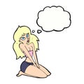 cartoon woman in skimpy clothing with thought bubble