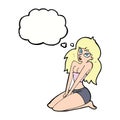 cartoon woman in skimpy clothing with thought bubble