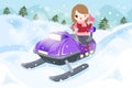 Woman is snowmobiling