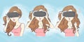 Cartoon woman take vr eyeglasses