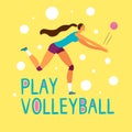 Cartoon woman volleyball player illustration