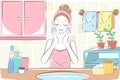 Cartoon woman wash face