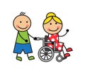 Cartoon woman on a wheelchair