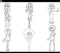 Cartoon women comic characters caricature set Royalty Free Stock Photo