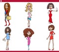 Cartoon women comic characters caricature set Royalty Free Stock Photo