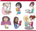 Cartoon women comic characters set