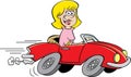 Cartoon women driving a sports car.