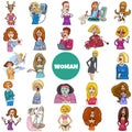 Cartoon women and girls characters big set Royalty Free Stock Photo