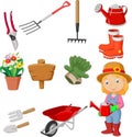 Cartoon women holding watering gardening tool Royalty Free Stock Photo