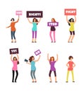 Cartoon women protesters, feminism, womens rights and protest vector concept