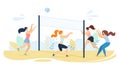 Cartoon Women Team Characters Playing Volleyball