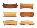 Cartoon wood blank banners and ribbons, western signs vector set