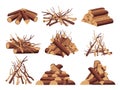 Cartoon wood for campfire. Firewood pile for bonfire, dry branch trunk logs for fireplace, forest fuel for camping Royalty Free Stock Photo