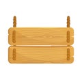 Cartoon wood signboard on the rope. Plank for banners or messages in provence style.