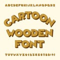 Cartoon wooden alphabet font. Type letters, numbers, symbols. Royalty Free Stock Photo