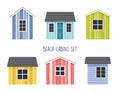 Cartoon wooden beach cabins set. vector