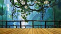 Cartoon wooden bridge in the jungle with creeper branches Royalty Free Stock Photo