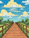 A Cartoon Of A Wooden Bridge Over A Field, The narrow footbridge tested