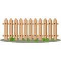 Cartoon wooden fence and grass, picket on the top. Vector illustration isolated on white background Royalty Free Stock Photo