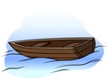 Cartoon wooden rowboat on water