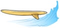 Cartoon wooden surfing boardon the water wave