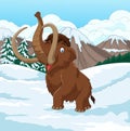 Cartoon Woolly Mammoth walking through a snowy field