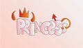 Cartoon word Princess with devil horns and tail in pastel pink color. Hell devil girl concept, cute cartoon style about Royalty Free Stock Photo