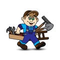 Cartoon worker carrying tools in hands Royalty Free Stock Photo