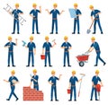 Cartoon worker character. Technician workers, builder and mechanic. Male workers vector illustration set