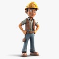 3D character Cartoon worker , white background