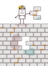 Cartoon worker holding a piece of wall