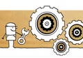 Cartoon worker with tool and big gears