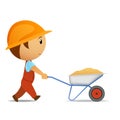 Cartoon worker with wheelbarrow