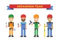 Cartoon workers couple and tools under Royalty Free Stock Photo