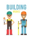 Cartoon workers couple and tools under Royalty Free Stock Photo