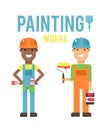 Cartoon workers couple and tools under Royalty Free Stock Photo