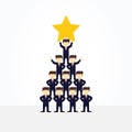 Cartoon working little people with golden star. Vector illustration for business design and infographic Royalty Free Stock Photo