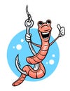 Cartoon worm giving thumb up on hook Royalty Free Stock Photo