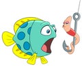 Cartoon worm kissing a fish Royalty Free Stock Photo