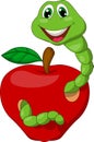 Cartoon Worm with red apple Royalty Free Stock Photo