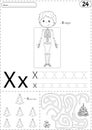 Cartoon x-rays sceleton and xmas tree with Santa. Alphabet traci