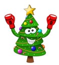 Cartoon xmas christmas tree boxer boxing gloves isolated