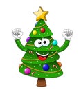 Cartoon xmas christmas tree exulting happiness isolated