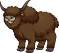 Furry, brown, wooly cartoon male yak standing